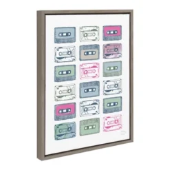 18" X 24" Sylvie Cassettes Framed Canvas Wall Art By Statement Goods Gray - Kate And Laurel