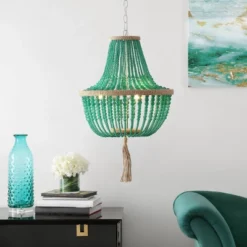 3-Light Lush Kristi Beaded Pendant Emerald - Safavieh -Home Decor Shop GUEST db2a286c 6aa2 4b0a a42e 82bdf2f03e8d