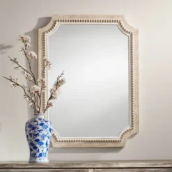 Noble Park Favreau Rectangular Vanity Wall Mirror Rustic Farmhouse Beaded Scalloped Natural Gray Wood Frame 27 1/2" Wide For Bathroom Bedroom Entryway