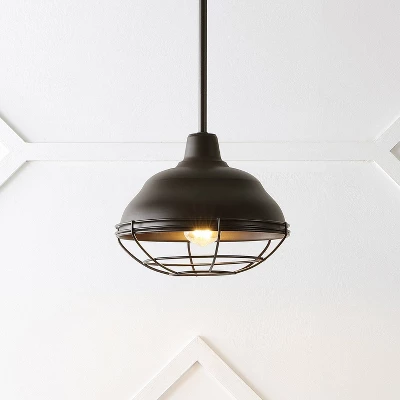 Light Levi Industrial Farmhouse Iron Linear LED Pendant Oil Rubbed Bronze - JONATHAN Y 4 Light Levi Industrial Farmhouse Iron Linear LED Pendant Oil Rubbed Bronze - JONATHAN Y - Image 4