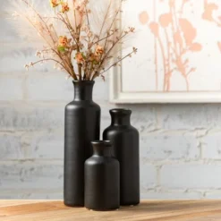 Sullivans Matte Black Set Of 3 Small Ceramic Bottle Vases 5"H, 7.5"H & 10"H Black -Home Decor Shop GUEST df51245c fa40 4e78 b8d4 c6e9f06d219f