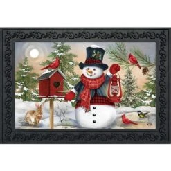 Briarwood Lane Snowman And Friends Winter Doormat Birds Lantern C