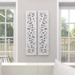 Set Of 2 Wood Floral Intricately Carved Scroll Wall Decors White - Olivia & May -Home Decor Shop GUEST e2de5f1b e71b 40ee b3bd bcef0546ee7c