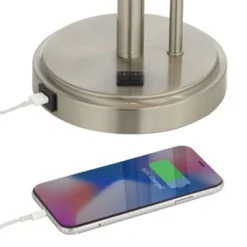 Possini Euro Design Traverse Modern Table Lamps Set Of 2 29 1/2" Tall Brushed Nickel With USB Charging Port LED Gooseneck White Drum Shade For Desk -Home Decor Shop GUEST e5e98734 7ed3 4d2c 89e5 e165f0c556bf