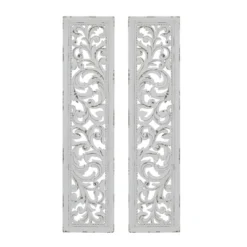 Set Of 2 Wood Floral Intricately Carved Scroll Wall Decors White - Olivia & May -Home Decor Shop GUEST e66490d5 9867 42a3 9469 088dbec327aa