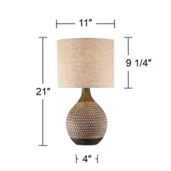 360 Lighting Emma Modern Mid Century Accent Table Lamp 21" High Wood Brown Ceramic Oatmeal Drum Shade For Bedroom Living Room Bedside Nightstand Home -Home Decor Shop GUEST e753cd3b 896b 4325 b6ea d08bca2c9a6c