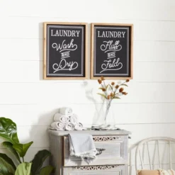 Farmhouse Linen Laundry Sign Wall Decor Set Of 2 Black - Olivia & May