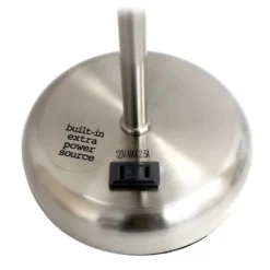 19.5" Bedside Power Outlet Base Metal Table Desk Lamp Brushed Steel With Fabric Shade Purple - Creekwood Home -Home Decor Shop GUEST e8f1469a 389e 4710 80a9 5cfd9151cc87