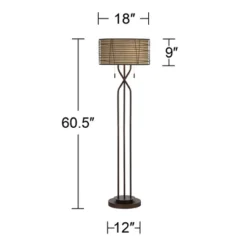 Franklin Iron Works Marlowe Rustic Farmhouse Floor Lamp 60 1/2" Tall Bronze Metal Oster Woven Burlap Fabric Inner Drum Shade For Living Room Bedroom -Home Decor Shop GUEST eb70c157 fcca 4d8a 9586 4ec7fad5ebed