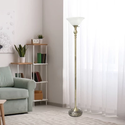 1-Light Classic Torchiere Floor Lamp With Marbleized Glass Shade Antique Brass - Lalia Home 3 1-Light Classic Torchiere Floor Lamp With Marbleized Glass Shade Antique Brass - Lalia Home - Image 3