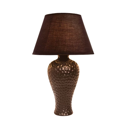 20.08" Traditional Ceramic Texture Imprint Winding Table Desk Lamp With Matching Fabric Shade Brown - Creekwood Home 2 20.08" Traditional Ceramic Texture Imprint Winding Table Desk Lamp With Matching Fabric Shade Brown - Creekwood Home - Image 2