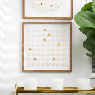 20" X 20" Paper Mache Geometric Handmade 3D Molded Art Shadow Box With Gold Accent And Wooden Frame White - The Novogratz 1 20" X 20" Paper Mache Geometric Handmade 3D Molded Art Shadow Box With Gold Accent And Wooden Frame White - The Novogratz