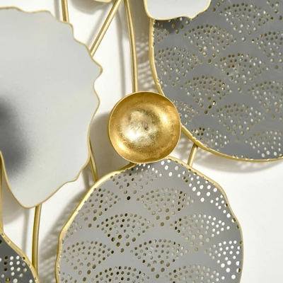 HOMCOM 3D Metal Wall Art Set Of 2 Modern Lotus Leaves Hanging Wall Sculpture Home Decor For Living Room Bedroom Kitchen 20"x32"x2, Gray And Gold 4 HOMCOM 3D Metal Wall Art Set Of 2 Modern Lotus Leaves Hanging Wall Sculpture Home Decor For Living Room Bedroom Kitchen 20"x32"x2, Gray And Gold - Image 4