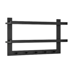 29" X 16" 2 Tier Ledge Wall Shelf Organizer With Five Hanging Hooks Black - Danya B. -Home Decor Shop GUEST ef8bf05a eaa4 4442 895a dccf9c6cc602