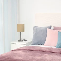 19.5" Bedside USB Port Feature Metal Table Desk Lamp Brushed Steel With Tan Fabric Shade - Creekwood Home -Home Decor Shop GUEST f05834ce 5eac 442e 8484 da48eb1efe57