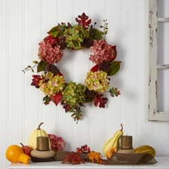 Nearly Natural 25” Autumn Hydrangea And Pinecones Fall Artificial Wreath -Home Decor Shop GUEST f1467d5c ad3d 4856 9eec be5724c458fe