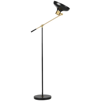HOMCOM Adjustable Floor Lamps For Living Room, Standing Lamp For Bedroom With Balance Arm, Adjustable Head And Height, Black And Gold Lamp 3 HOMCOM Adjustable Floor Lamps For Living Room, Standing Lamp For Bedroom With Balance Arm, Adjustable Head And Height, Black And Gold Lamp - Image 3