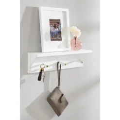 18" X 5" Adlynn Decorative Wall Shelf With Pegs White - Kate & Laurel All Things Decor -Home Decor Shop GUEST f2937a66 eca3 4277 93fd d8e3e28d403b