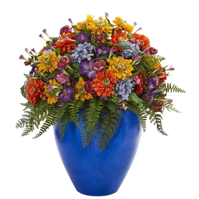 Nearly Natural 24-in Giant Mixed Floral Artificial Arrangement In Blue Vase 1 Nearly Natural 24-in Giant Mixed Floral Artificial Arrangement In Blue Vase