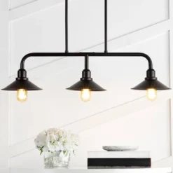 34.25" LED 3-Light Cade Metal Farmhouse Industrial Pendant Oil Rubbed Bronze - JONATHAN Y