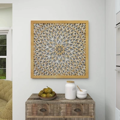 Wood Floral Handmade Intricately Carved Wall Decor With Mandala Design Light Brown - Olivia & May 15 Wood Floral Handmade Intricately Carved Wall Decor With Mandala Design Light Brown - Olivia & May - Image 15