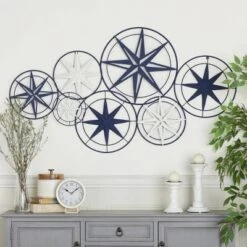Metal Stars Indoor Outdoor Compass Wall Decor Blue - Olivia & May