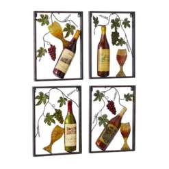 Set Of 4 Metal Wine Wall Decors With Grapes Detailing - Olivia & May