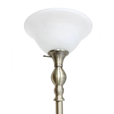 1-Light Classic Torchiere Floor Lamp With Marbleized Glass Shade Antique Brass - Lalia Home 4 1-Light Classic Torchiere Floor Lamp With Marbleized Glass Shade Antique Brass - Lalia Home - Image 4