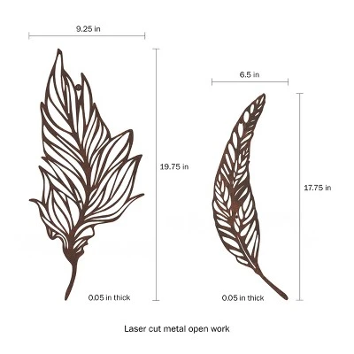 Wall Decor-Set Of Two Metal Feather Hanging Wall Art Laser Cut Contemporary Nature Sculpture For Living Room, Bedroom, Kitchen By Hastings Home 2 Wall Decor-Set Of Two Metal Feather Hanging Wall Art Laser Cut Contemporary Nature Sculpture For Living Room, Bedroom, Kitchen By Hastings Home - Image 2
