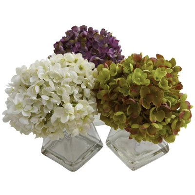Set Of 3 Artificial Hydrangea Plant In Glass Vase - Nearly Natural 5 Set Of 3 Artificial Hydrangea Plant In Glass Vase - Nearly Natural - Image 5