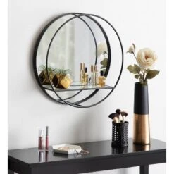 19" Diameter Kei Modern Round Accent Mirror With Shelf Black - Kate & Laurel All Things Decor -Home Decor Shop GUEST f936fbf8 72d0 45ea a0c6 982a360723ec