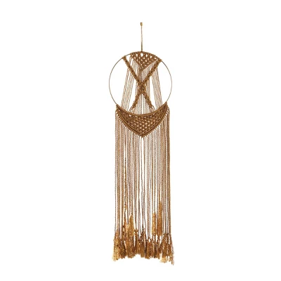 39" X 10" Fabric Macrame Handmade Intricately Weaved Wall Decor With Beaded Fringe Tassels Brown - Olivia & May 4 39" X 10" Fabric Macrame Handmade Intricately Weaved Wall Decor With Beaded Fringe Tassels Brown - Olivia & May - Image 4