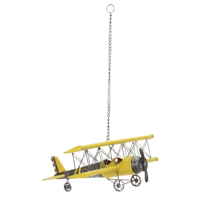 Metal Airplane Wall Decor With Chain Hanger Yellow - Olivia & May 1 Metal Airplane Wall Decor With Chain Hanger Yellow - Olivia & May