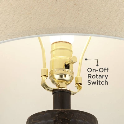 Regency Hill Auburn Rustic Farmhouse Table Lamp 25" High Bronze Hammered Natural Linen Empire Shade For Bedroom Living Room Bedside Nightstand Office 4 Regency Hill Auburn Rustic Farmhouse Table Lamp 25" High Bronze Hammered Natural Linen Empire Shade For Bedroom Living Room Bedside Nightstand Office - Image 4