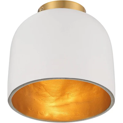 Possini Euro Design Merrick Modern Industrial Ceiling Light Flush Mount Fixture 9 1/4" Wide White Cement Gold For Bedroom Kitchen Living Room Hallway 4 Possini Euro Design Merrick Modern Industrial Ceiling Light Flush Mount Fixture 9 1/4" Wide White Cement Gold For Bedroom Kitchen Living Room Hallway - Image 4
