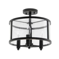 3-Light 13" Industrial Farmhouse Glass/Metallic Accented Semi-flushmount Ceiling Light - Lalia Home -Home Decor Shop GUEST fe148bb2 01ae 4527 afa3 ae13be47991e