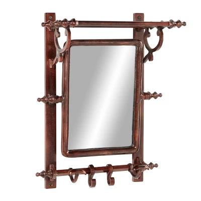 15" X 20" Bathroom Wall Rack With Hooks And Rectangular Mirror - Olivia & May 4 15" X 20" Bathroom Wall Rack With Hooks And Rectangular Mirror - Olivia & May - Image 4
